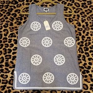 NWT Mud Pie Chambray Gigi Embroidered Tunic Tank